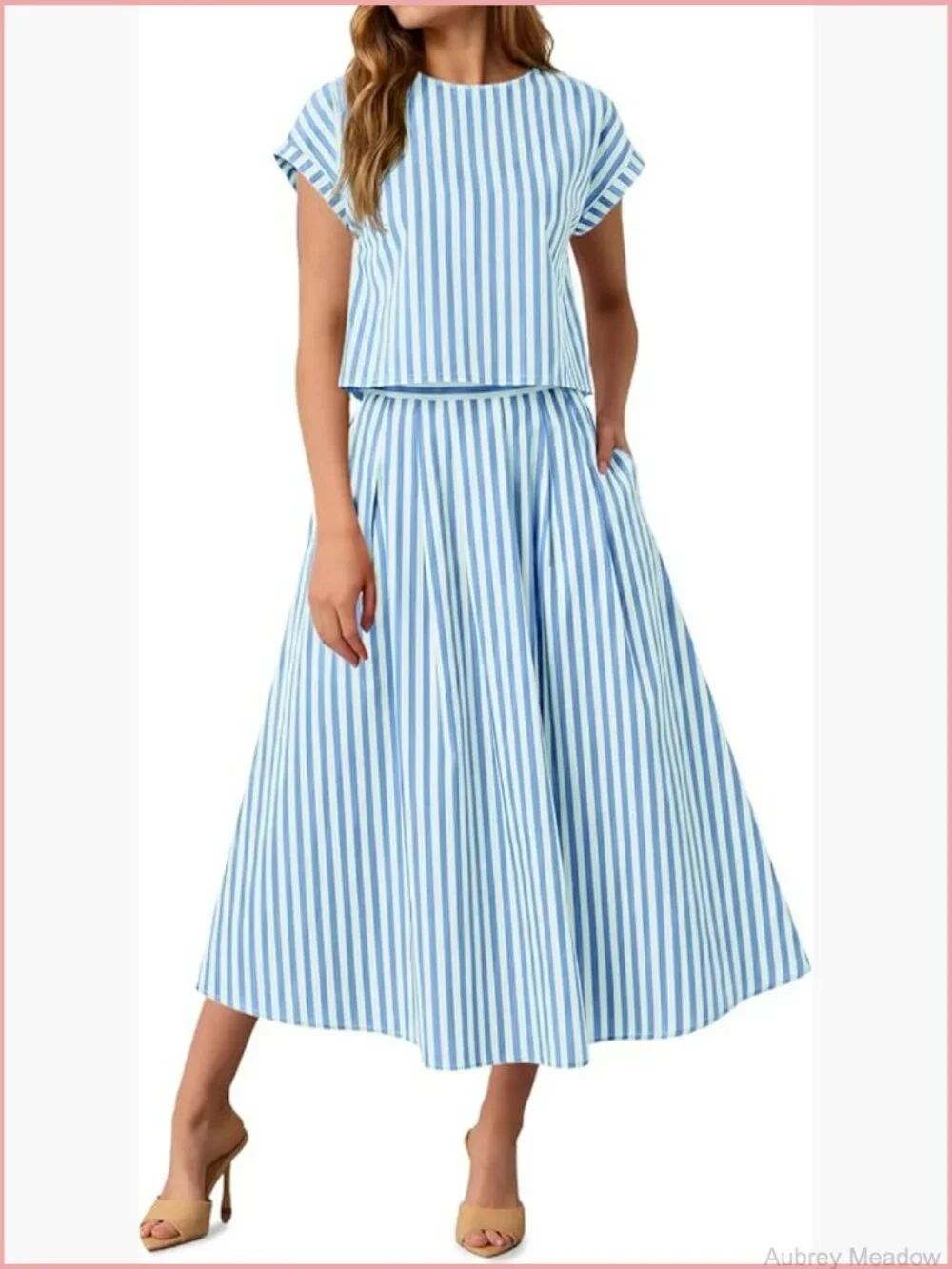 Striped 2 Piece Skirt Set Midi Dress Vacation Outfits Matching Sets